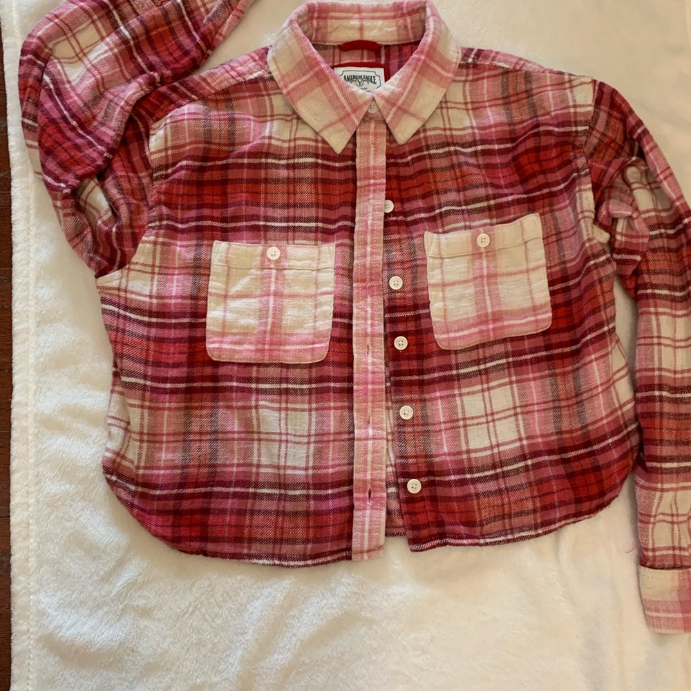 American Eagle Outfitters Kids Red and Pink Plaid Shirt